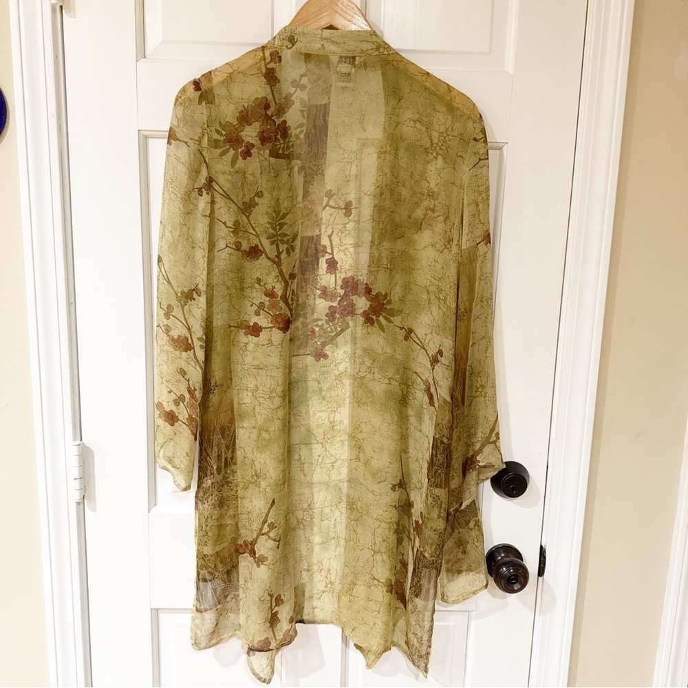 Citron Santa Monica Green Silk Duster Kimono M - Picture 9 of 10